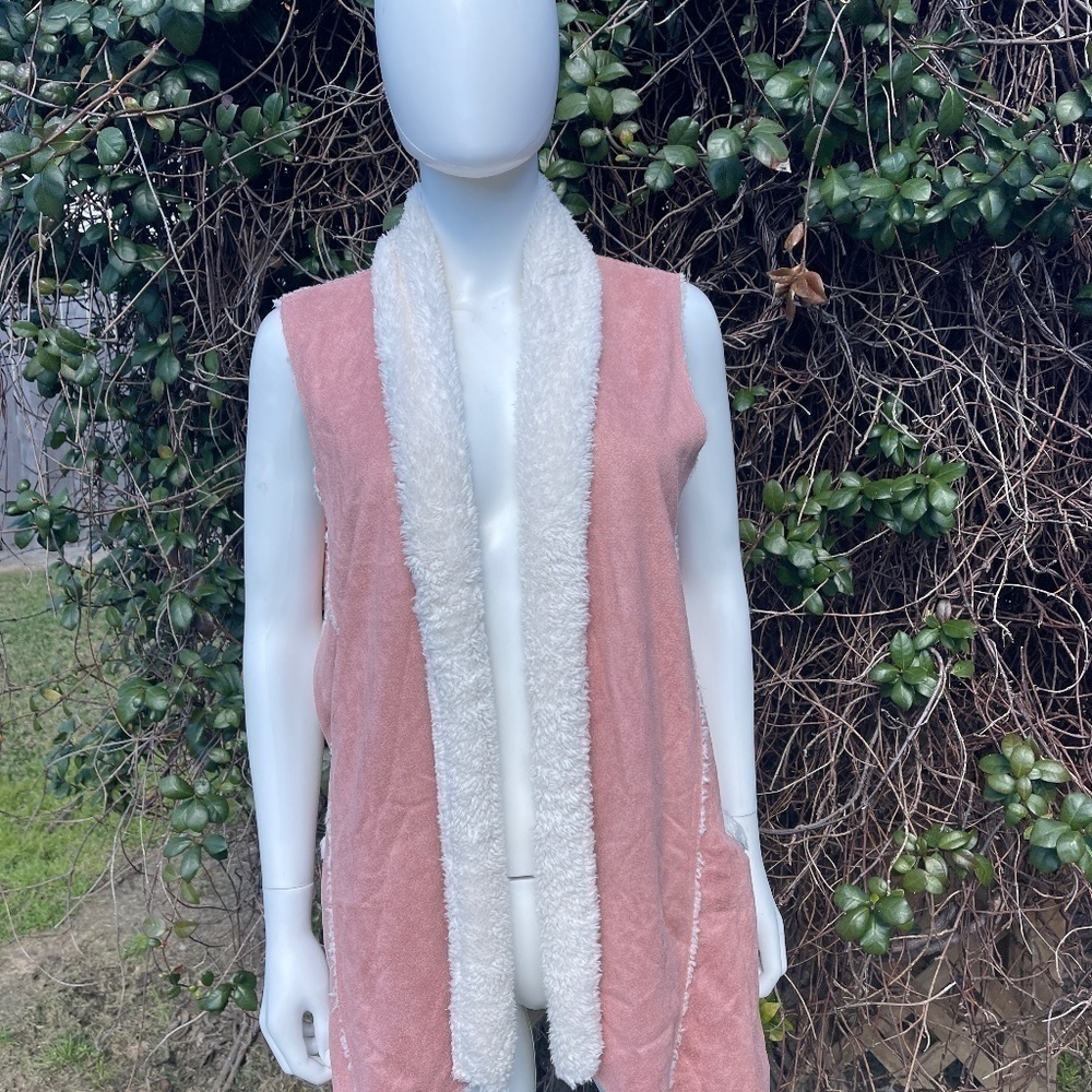 Easel Sherpa Lined Peach Pockets Open Cardigan